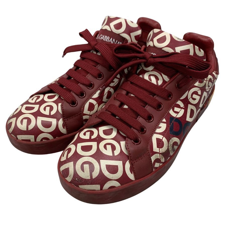 ドルチェ&ガッバーナ レザースニーカー CS1570 総柄 ロゴ デザイン レッド レディース サイズ37 DOLCE & GABBANA 約24.0cm【AFC30】拍卖