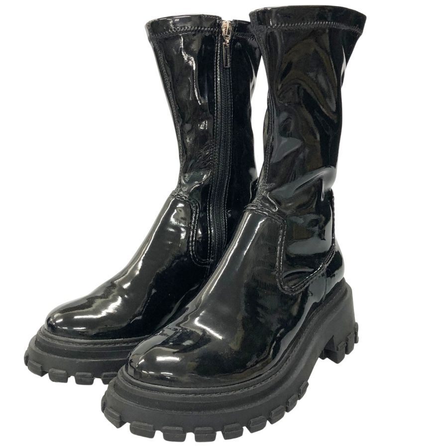 シュッツ ブーツ サイドジップ エナメル ブラック レディース サイズ37 SCHUTZ 約23.5cm【AFD9-2】拍卖