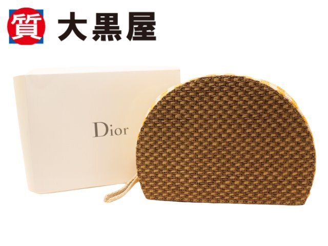 【大黒屋82】Dior ディオール ポーチ クラッチバッグ ボヘミアンリビエラ ノベルティポーチ イエロー ストロー キャンバス 中古拍卖
