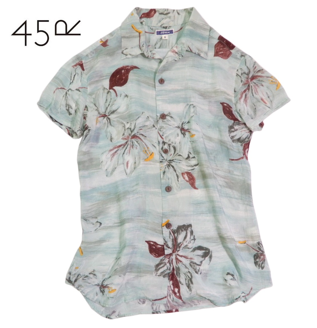45RPM フォーティーファイブ ハイビスカスプリント キュプラ アロハシャツ 2拍卖