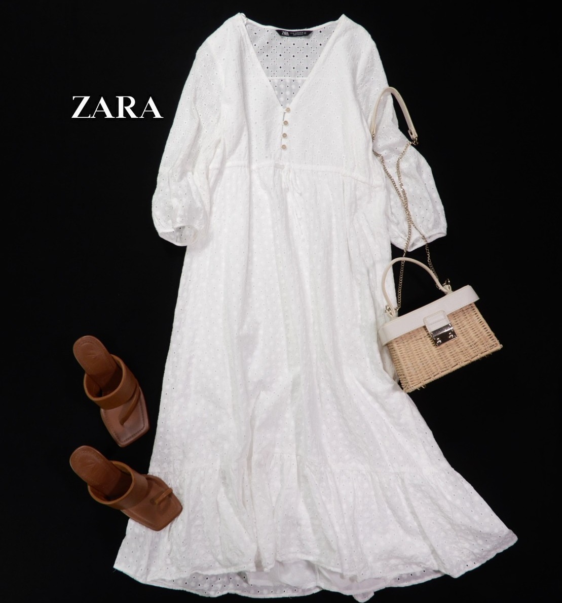 ザラ ZARA 大人ガーリー☆カットワーク レース 刺しゅう ワンピース XS拍卖