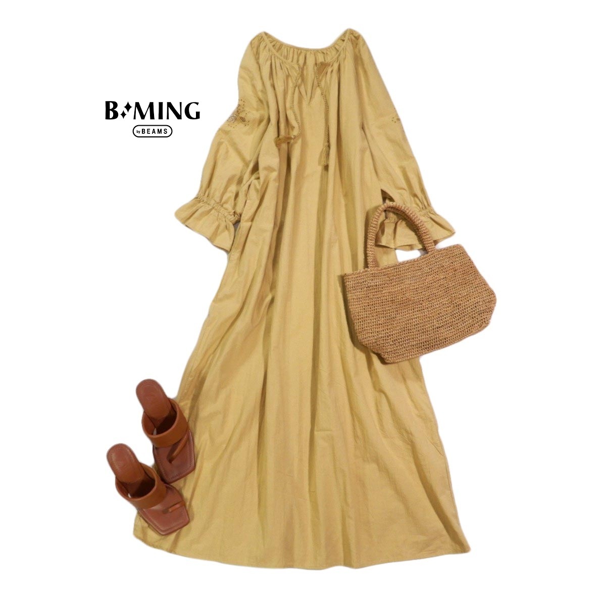 ビーミング B:MING by BEAMS ビームス 大人可愛い☆袖 刺繍 コットン ワンピース M拍卖