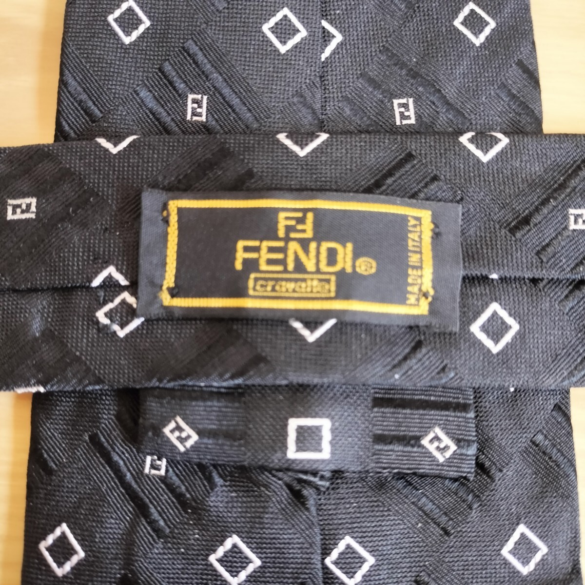 FENDI(フェンディ)ブラック四角ズッカ柄デザインネクタイ拍卖