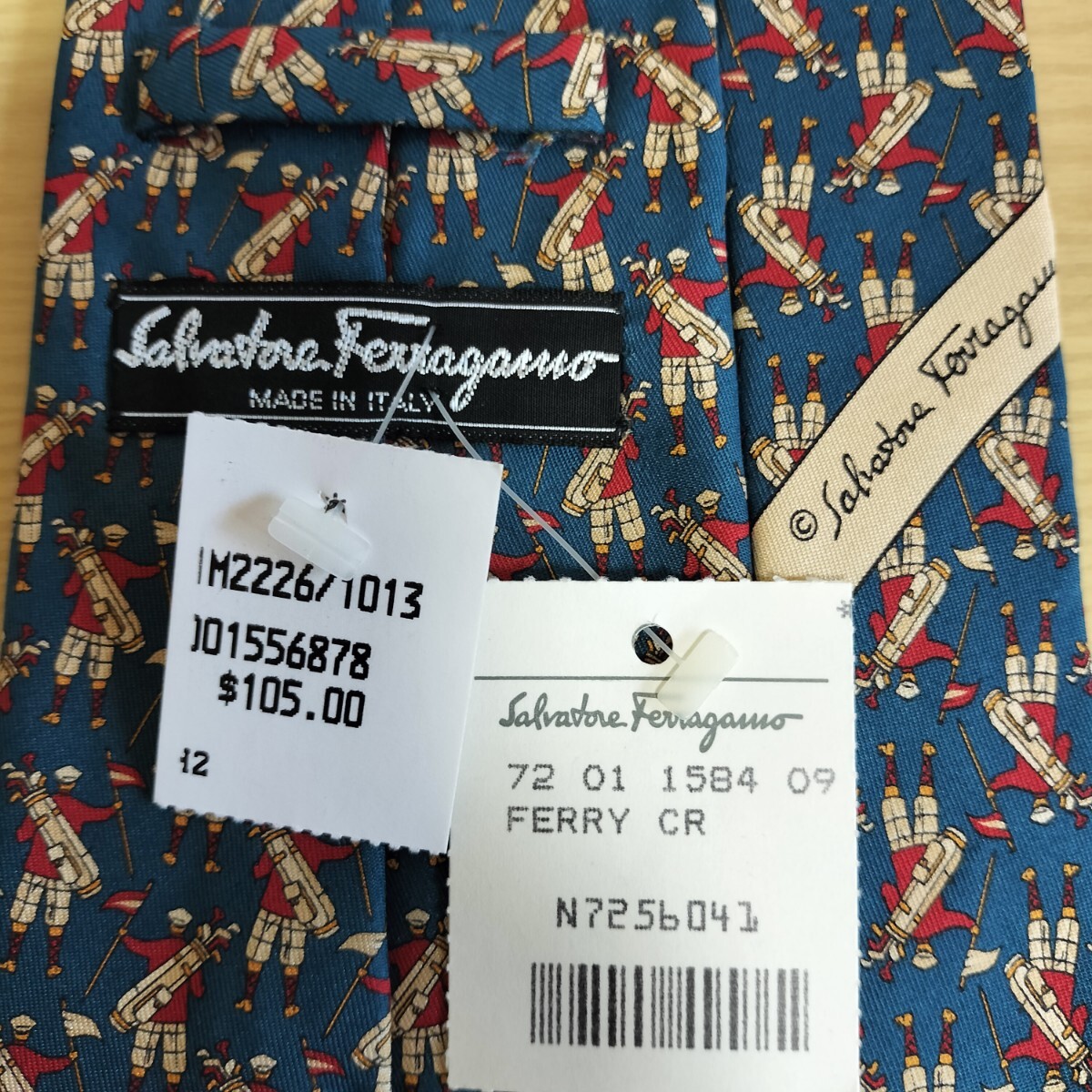 Salvatore Ferragamo(サルヴァトーレフェラガモ)青赤背中ゴルフクラブネクタイ新品 未使用 タグ付き拍卖