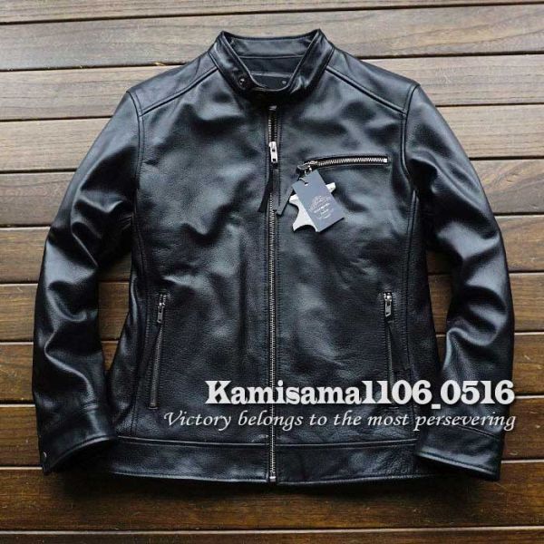 最高峰 GABRIEL 復刻 カウハイド シングル 定番 ミニマムスタイル イタリアンオイルレザージャケット 牛革/XXXL/※2282拍卖