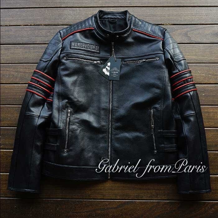 最高峰■GABRIEL 最上級ナッパ・超豪華刺繍 ドクロ カウハイド ライダース レザージャケット 2100【L】拍卖