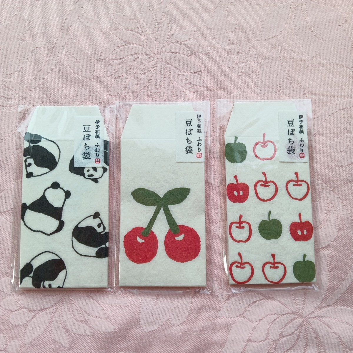 伊予和紙 ふわり 豆ぽち袋セット **パンダ・さくらんぼ・リンゴ**拍卖
