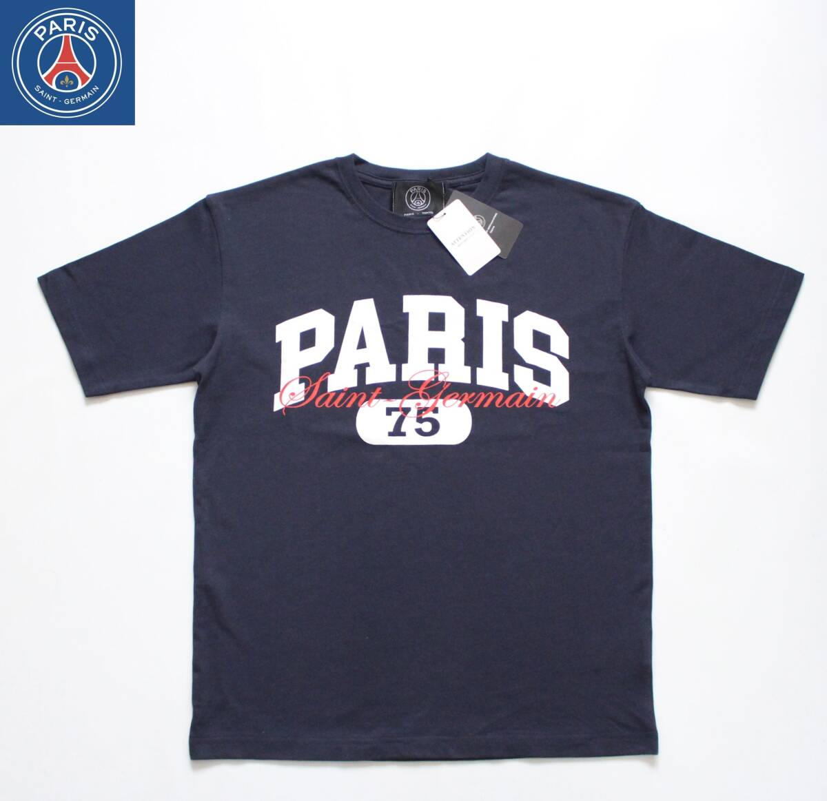 未使用【 Paris Saint-Germain パリサンジェルマン 】バーシティロゴプリント 半袖 Tシャツ S 23-071-340-1014-1-0 定価¥7,700 ネイビー拍卖