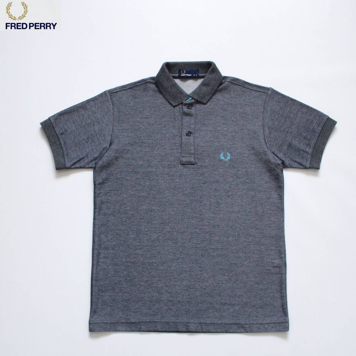 【 FRED PERRY フレッドペリー 】ストレッチ 半袖 ポロシャツ S/チェスト80-88 身長155-165 ネイビー/グレー FZ1492拍卖