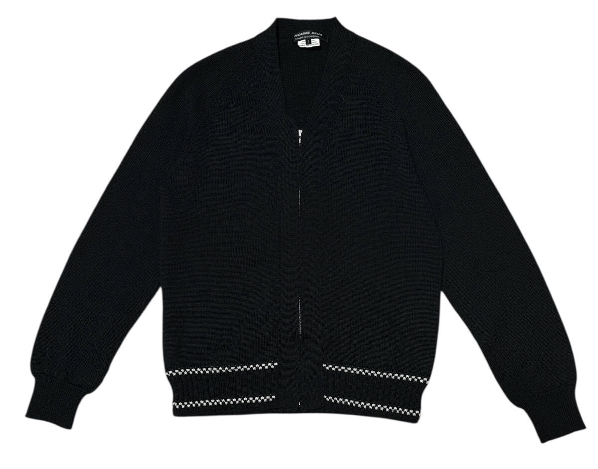 ▲ COMME des GARCONS HOMME DEUX コムデギャルソン オム ドゥ ▲ 裾編み柄 フルジップ ウール ニット カーディガン ブラック S拍卖