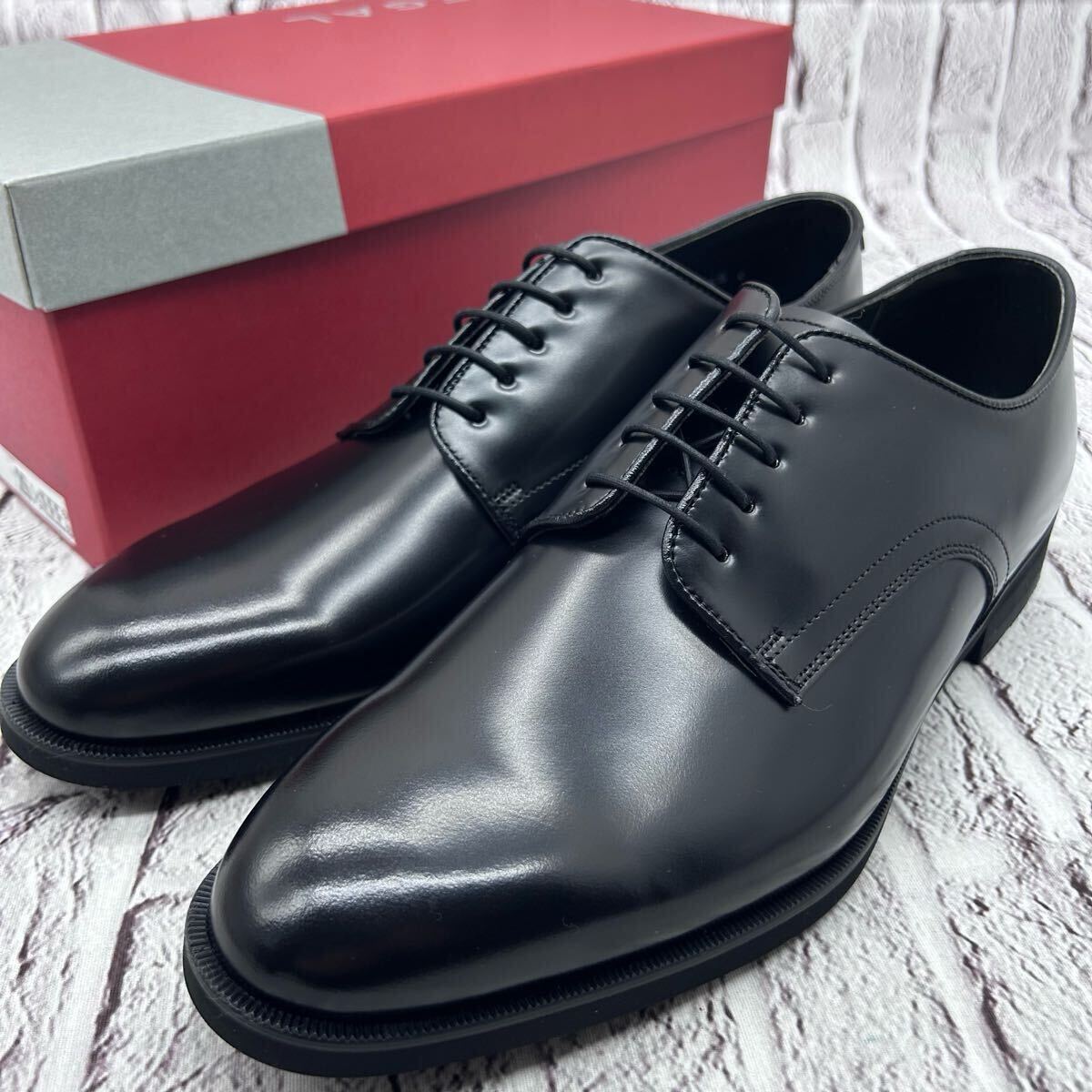 新品同様【未使用】REGAL リーガル 231S ビジネスシューズ プレーントゥ 26.5㎝ 3E 幅広 ブラック 革靴 ドレス 外羽根 冠婚葬祭 メンズ拍卖