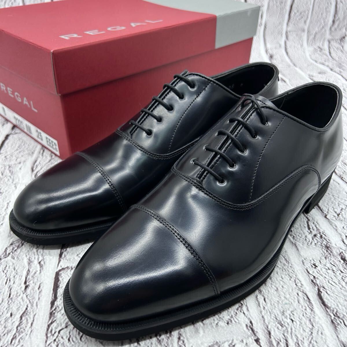 新品同様【未使用】REGAL リーガル 232S ビジネスシューズ ストレートチップ 25㎝ 3E 幅広 ブラック 革靴 軽量 ドレス 内羽根 冠婚葬祭拍卖
