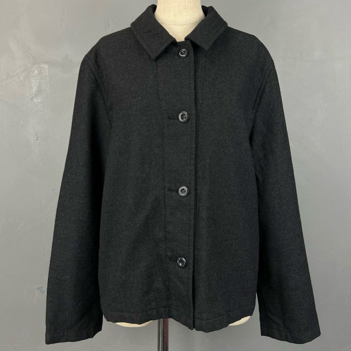 日本製 MHL. MARGARET HOWELL マーガレットハウエル 長袖 シャツ ジャケット ウール 100% ダークグレー レディース 3 578-225073拍卖