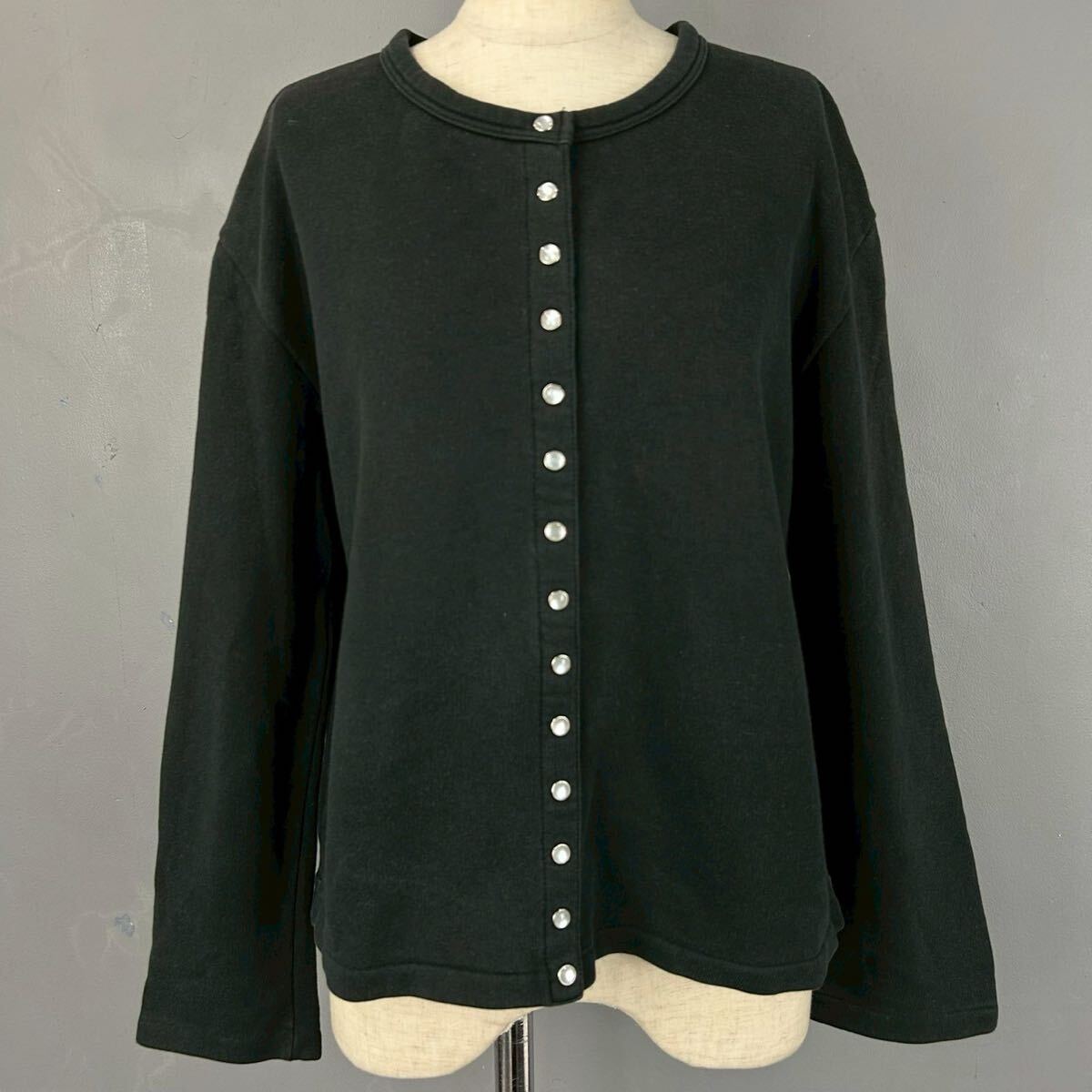 日本製 agnes b. アニエスベー 薄手 コットン 100% カーディガン プレッション ジャケット ノーカラー フルスナップ 無地 黒 レディース拍卖