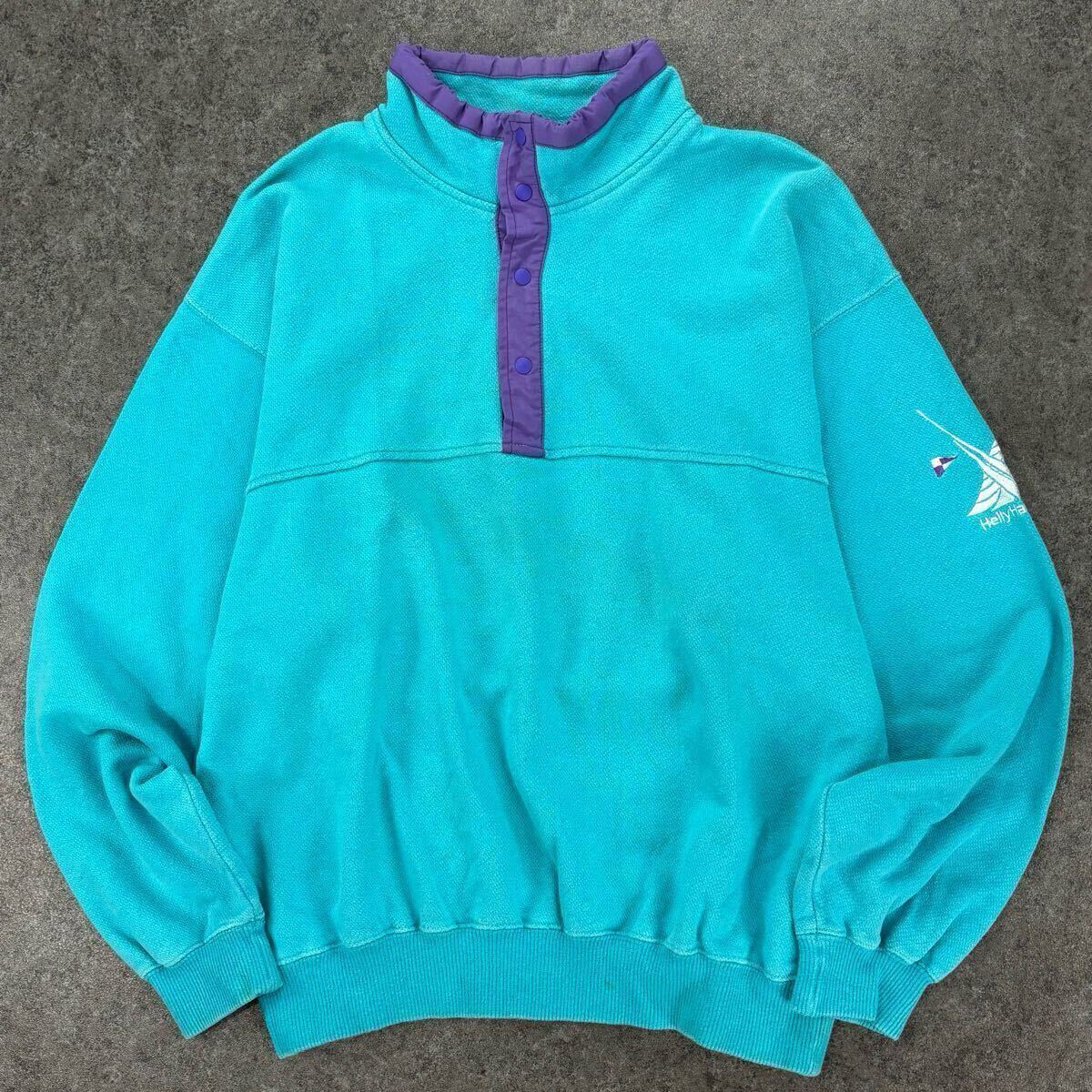 90s Vintage HELLY HANSEN ヘリーハンセン スナップT プルオーバー スウェットシャツ スウェット地 ロゴ刺繍 水色 メンズ L HOC6109拍卖