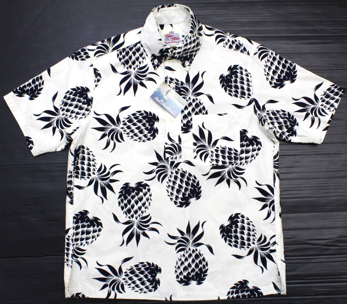 YSS04東洋XLデューク カハナモクDUKE'S PINEAPPLEパイン 綿100%プルオーバー ボタンダウン アロハシャツUSA製SUN SURFサンサーフDK36075拍卖