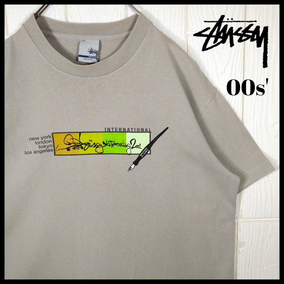 【STUSSY】00s'USA製 銀タグ 手書きデザインロゴ Tシャツ拍卖