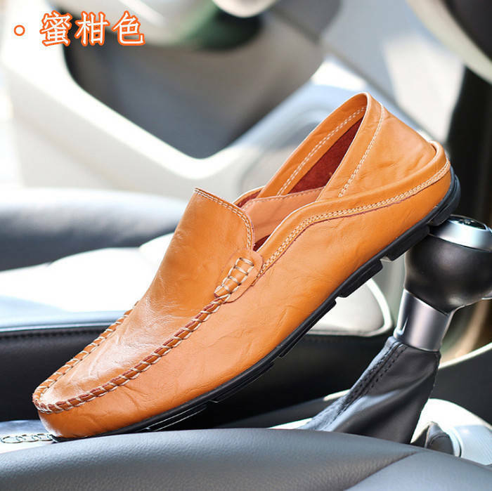 ドライビングシューズ メンズ デッキシューズ 本革 牛革 レザーシューズ ビジネス カジュアルシューズ コンフォート Zms0105 蜜柑色 26.5cm拍卖