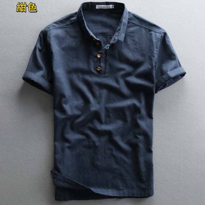 ポロシャツ リネンポロシャツ メンズポロシャツ 半袖ポロシャツ カジュアルポロシャツ 綿麻 トップス 夏物 Zty-2285 紺色 M拍卖