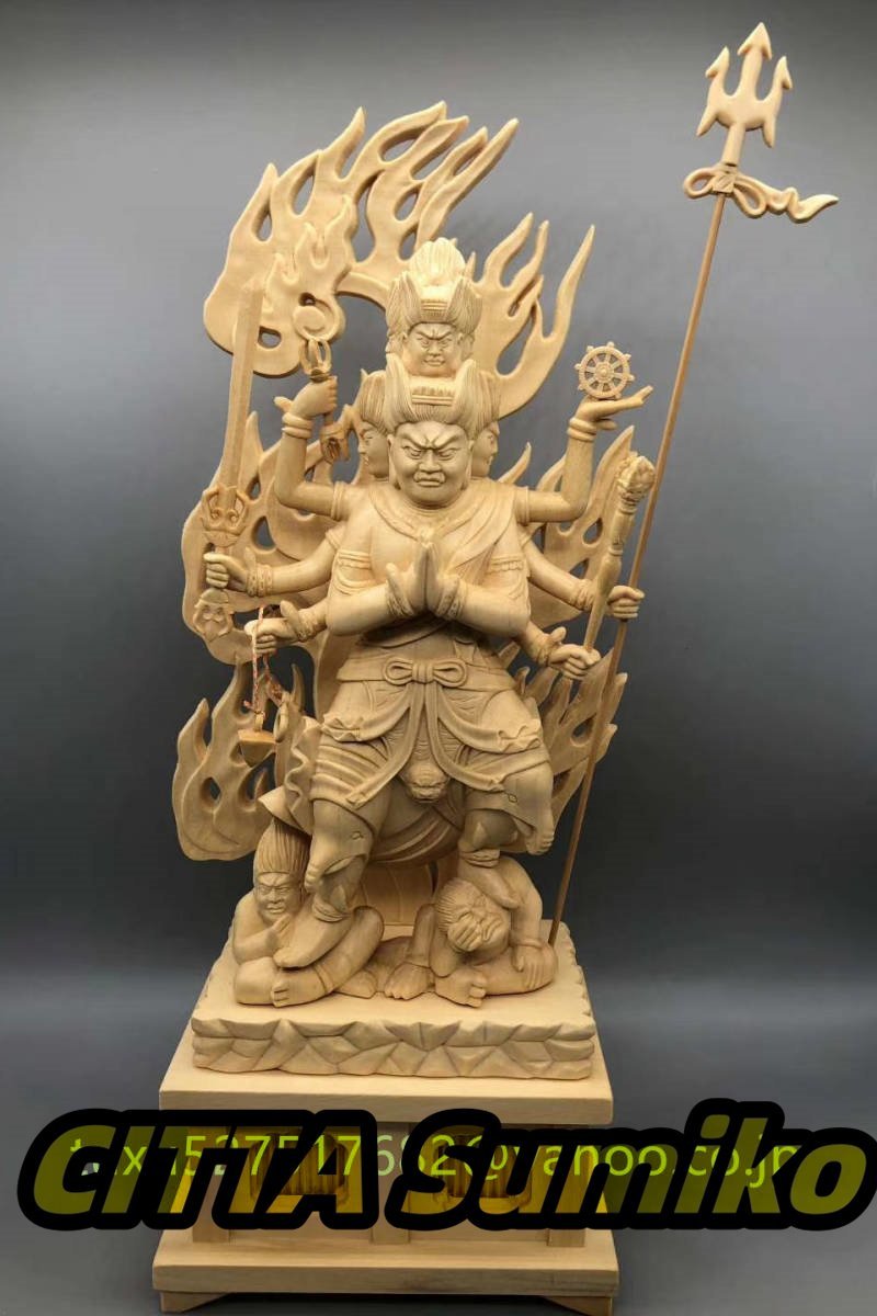 最新作 大元帥明王 置物 仏教工芸品 総桧材 木彫仏教 精密彫刻 仏師で仕上げ品 拍卖