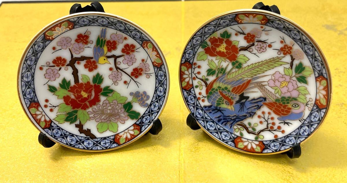 送料無料♪ ミニチュア 鳳凰&鶯の花絵皿セット♪ お皿立て付♪ 光賀堂 CHA-CA。拍卖