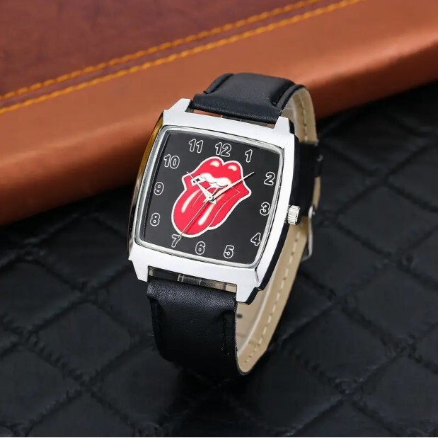 送料無料【新品】ザ・ローリング・ストーンズ「ベロ・マーク」腕時計/クォーツ 黒 電池入り Rolling Stonesウォッチ Lips and Tongue拍卖