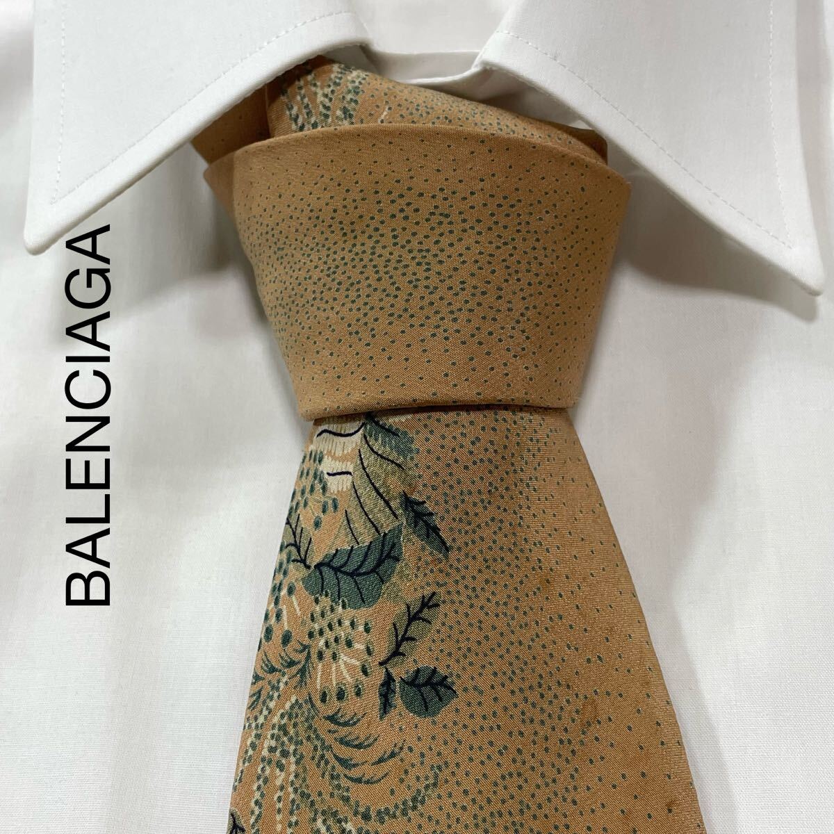 BALENCIAGA バレンシアガ ボタニカル シルク ネクタイ イタリア製 ブラウン TG2150拍卖
