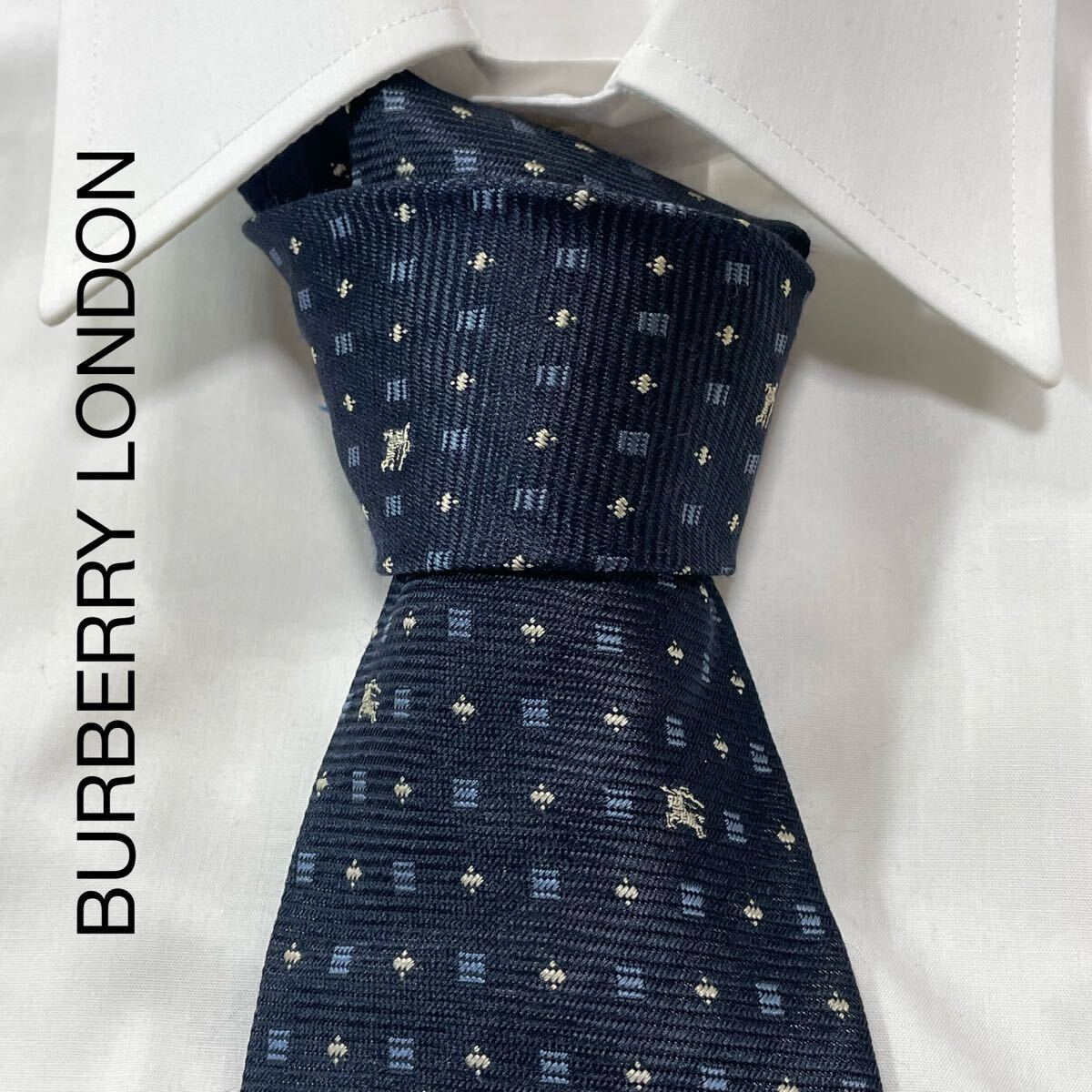 BURBERRY LONDON バーバリーロンドン パターン柄 シルク ネクタイ イタリア製 ネイビー TG2366拍卖