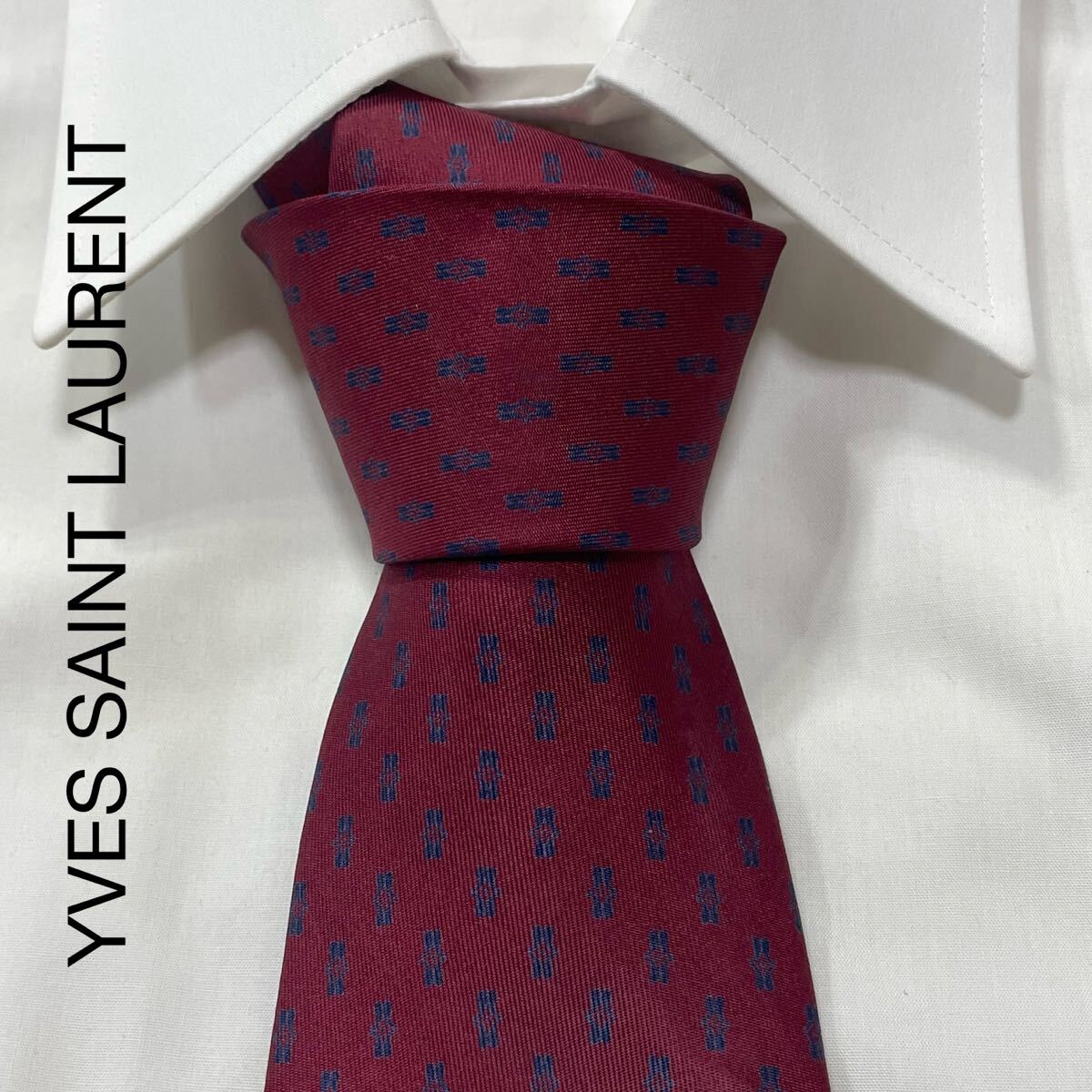 YVES SAINT LAURENT イヴサンローラン パターン柄 シルク ネクタイ ワイン TG2414拍卖