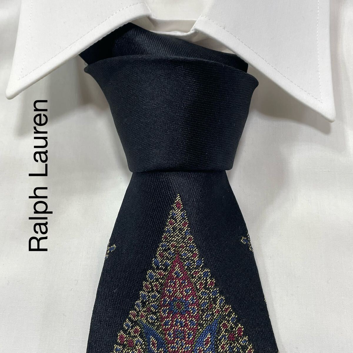 Ralph Lauren ラルフローレン 切替 ペイズリー ジャガード シルク ネクタイ ブラック TG2435拍卖