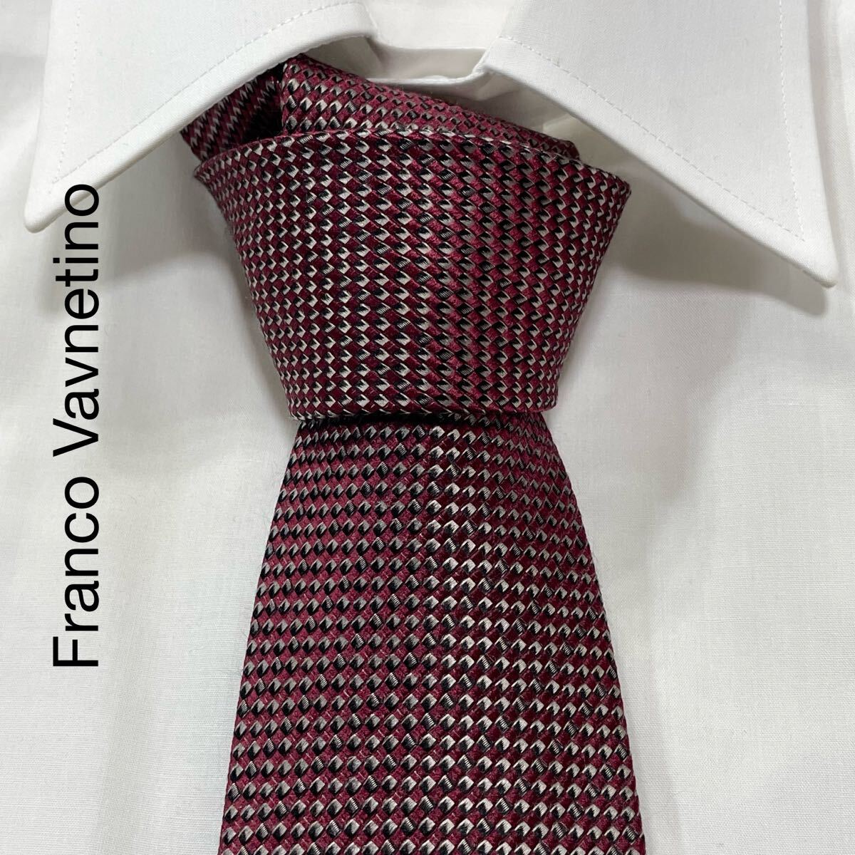 Franco Valentino パターン柄 ジャガード シルク ネクタイ ワイン ブラック グレージュ TG2446拍卖