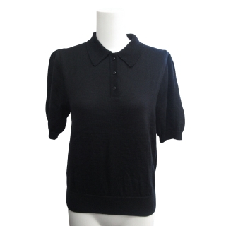 シンメ SINME 22AW ウール ニットポロシャツ カットソー 22AW-15 半袖 黒 ブラック M IBO70 レディース拍卖