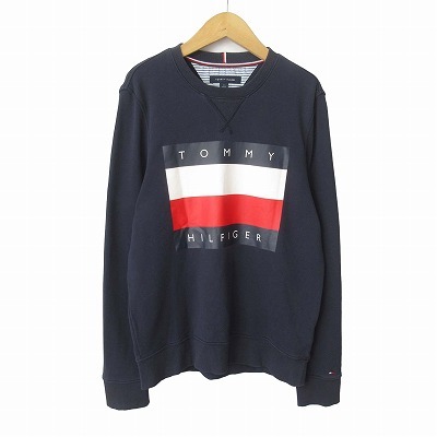 トミーヒルフィガー TOMMY HILFIGER スウェット トレーナーロゴプリント M 紺 メンズ拍卖