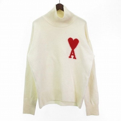 アミ アレクサンドル マテュッシ ami alexandre mattiussi paris ニット セーター タートルネック ハートロゴ 白系 ホワイト 赤 M メンズ拍卖