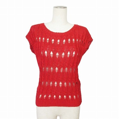 インディヴィ INDIVI ニット サマー 透かし編み 38 赤 レディース拍卖