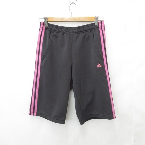 アディダス adidas スポーツウェア パンツ ハーフパンツ ひざ丈 ストレッチ 総ゴム ジャージ ロゴ 刺繍 ライン ブラック ブラウン ピンク M拍卖