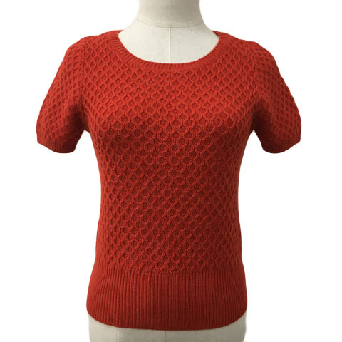 ロペ ROPE セーター ニット ラウンドネック プルオーバー 無地 アルパカ混 半袖 M 赤 レッド レディース拍卖