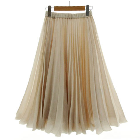 アンデミュウ Andemiu スカート アコーディオンプリーツ フレア ミディ丈 ウエストゴム ベージュ F レディース拍卖