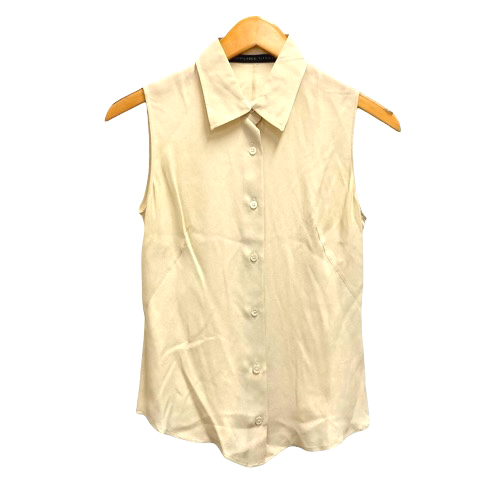 ローレンススティール LAWRENCE STEELE シャツ ブラウス ノースリーブ シルク混 無地 薄手 36 ベージュ レディース拍卖