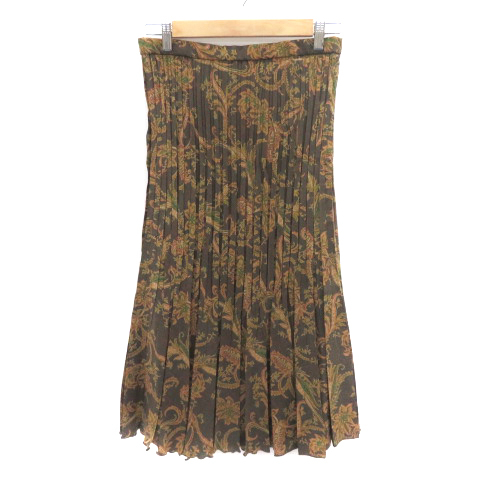 ハーフマイル HALFMILE プリーツスカート フレアスカート ロング丈 花柄 13 大きいサイズ マルチカラー ブラウン /YK5 レディース拍卖