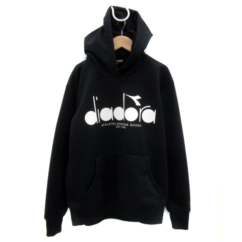 ディアドラ DIADORA パーカー プルオーバー 長袖 ロゴプリント L 黒 ブラック 白 ホワイト /YS31 メンズ拍卖