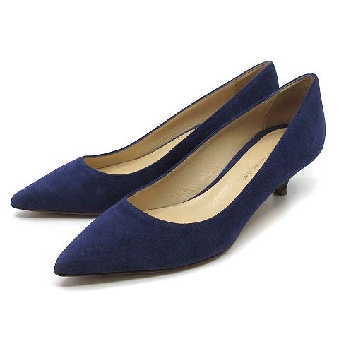 ファビオルスコーニ FABIO RUSCONI スエード ポインテッドトゥ パンプス デニム ブルー 34 約21-21.5cm E-1050 イタリア製 レディース拍卖