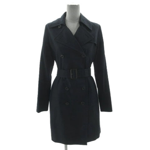 ルスーク Le souk トレンチコート ミドル丈 ベルト付き コットン ネイビー 紺 38 レディース拍卖