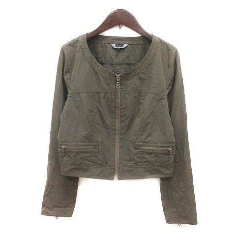 ルスーク Le souk ノーカラージャケット ジップアップ 長袖 36 カーキ /MS レディース拍卖