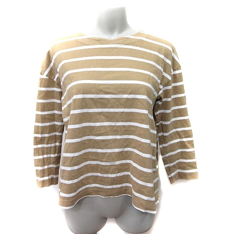 クラシ&トリップ KURASHI&trips カットソー ボーダー 七分袖 モカ 白 ホワイト /YI レディース拍卖