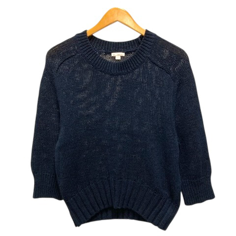 ギャップ GAP ニット セーター クルーネック 無地 七分袖 S 紺 ネイビー レディース拍卖