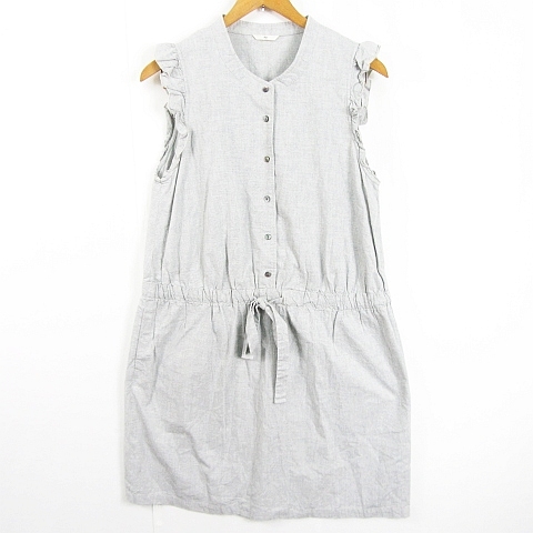 シップス SHIPS ノースリーブ ワンピース 膝下丈 綿 グレー フリル kz11804 レディース拍卖
