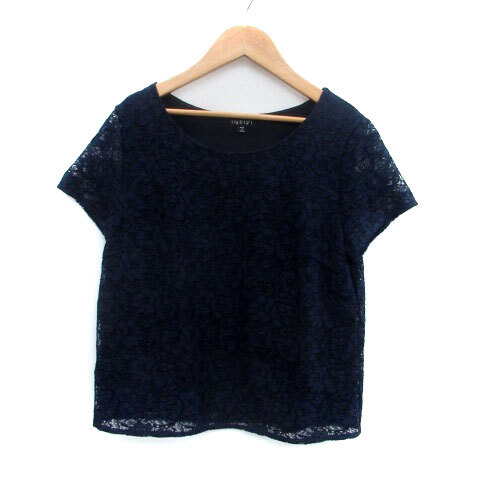 インディヴィ INDIVI ブラウス カットソー ラウンドネック 半袖 総レース 40 L 紺 ネイビー /HO11 レディース拍卖