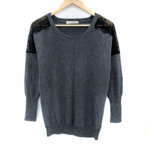 フィガロ パリ FIGARO Paris ニットチュニック 長袖 ラウンドネック レース アンゴラ混 グレー /SM9 レディース拍卖