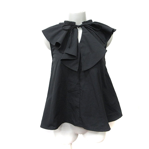 ベースメント BASEMENT シャツ ブラウス ノースリーブ ボウタイ リボン F 黒 ブラック /YI レディース拍卖